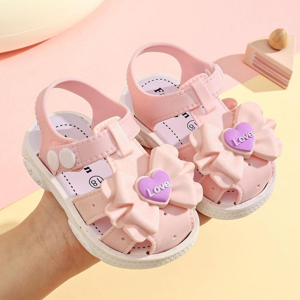 Toddler Sandals for Boys & Girls: Cartoon Flowers, Bows, Non-slip Soft Sole, Plastic, Ages 1-4.