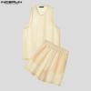INCERUN Zweiteilige Herren Hollow Ärmellose Tanktops und Shorts Strandoutfits Sets 2PCS