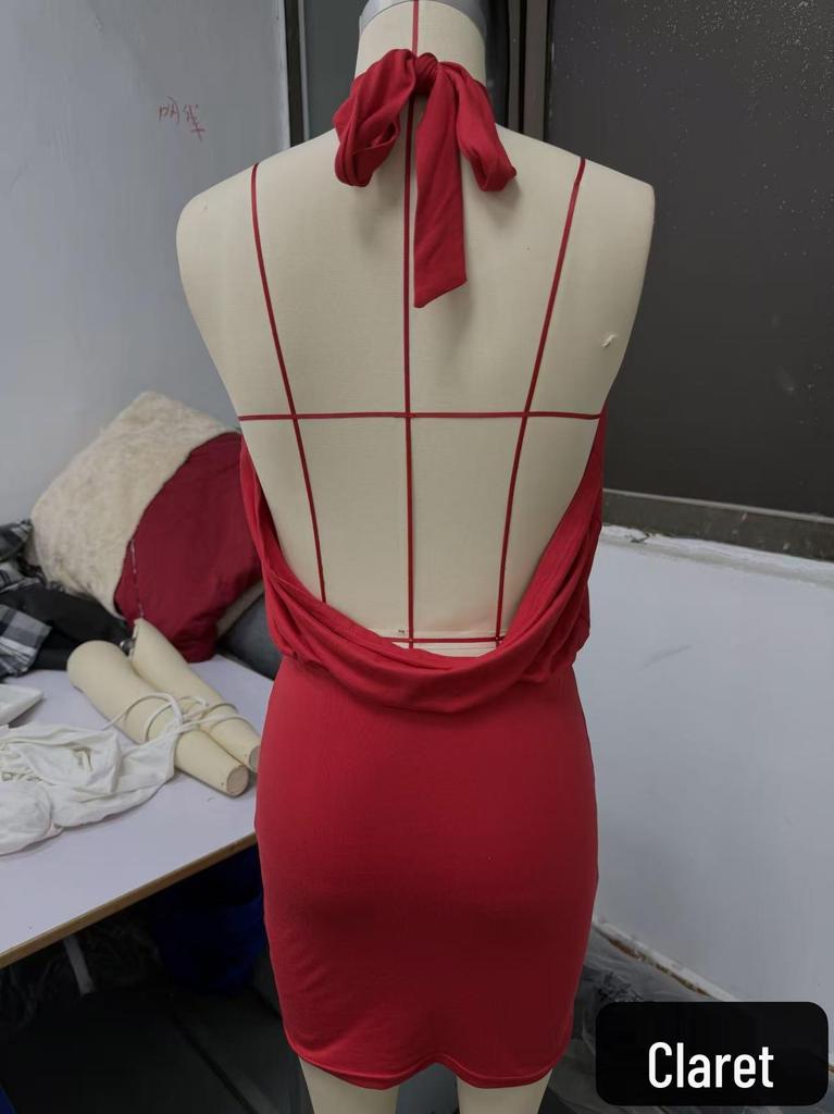 2026 European American Style Sleeveless Backless Halter Bodycon Dress - Sexy Strappy Women's Summer Fashion