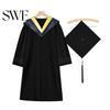 Commencement Outfit Bachelor Uniform Matte Graduation Gown Cap Tassel Set V-Neck Long Sleeve Robe And Ceremonies Photo Props Suit