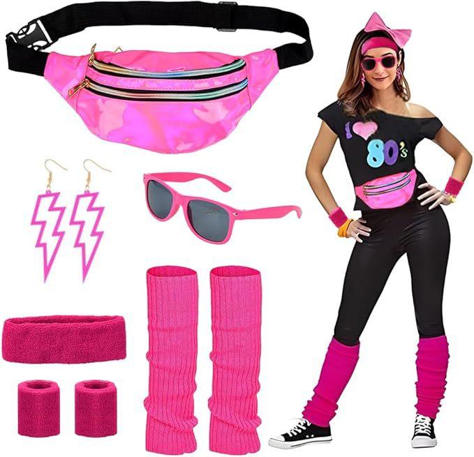 Hot Pink 1980s Retro Party Decoration Set Costume Accessories 80s Theme Party Fun Festive Bold Vintage Look розы красного