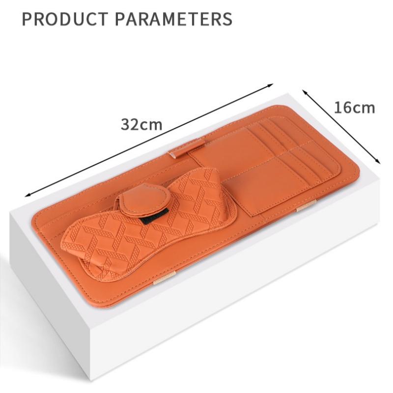 Car Sun Visor Organizer - Premium PU Leather Multifunctional Storage Box with Fashion Glasses Clip, Card Slots & Pen Holders