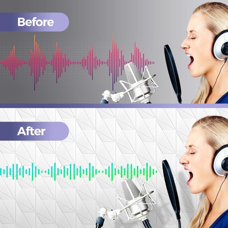 Set of 12 Self Adhesive Acoustics Foam Panels Soundproof Wall Panels Suitable for Recordings Studios and Classrooms