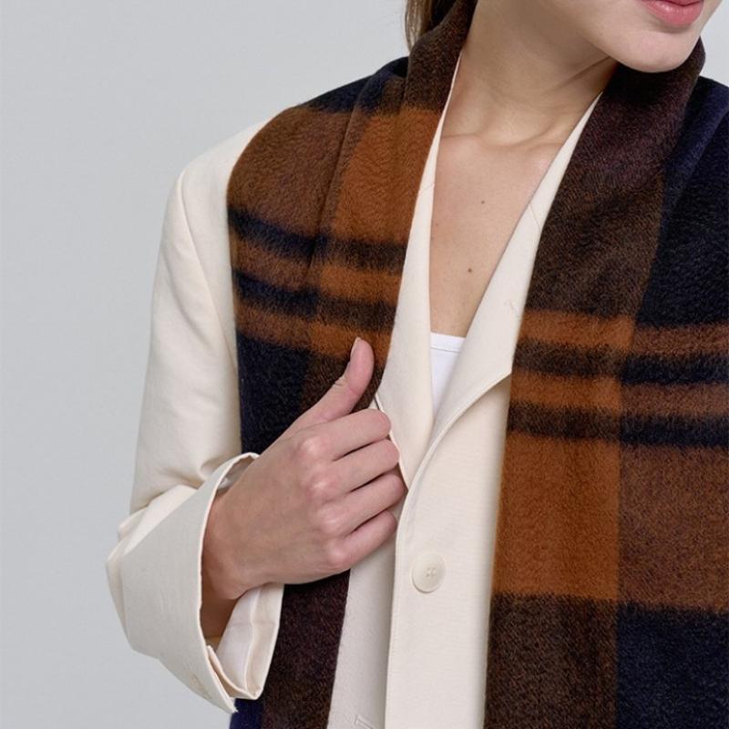 Dal Cashmere Premium Check Muffler Orange Dark Brown