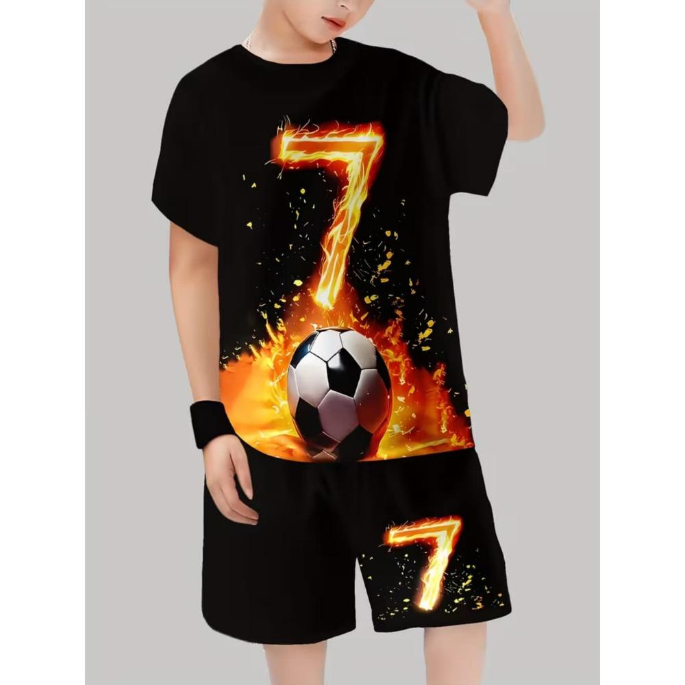 Summer Children's Sports Set Football 3D Print Soccer Jersey Sets for Children Quick-Dry T-Shirt Shorts Children's Clothing
