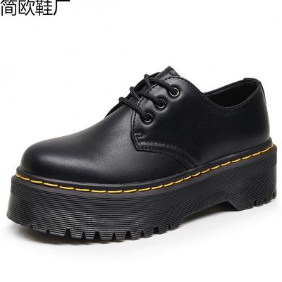 Martin Stiefel Loch kleine Lederschuhe Damen Low-Top, Leder Weiches Leder Runde Spitze Freizeit Student Muffin Sohle Kurze Stiefel