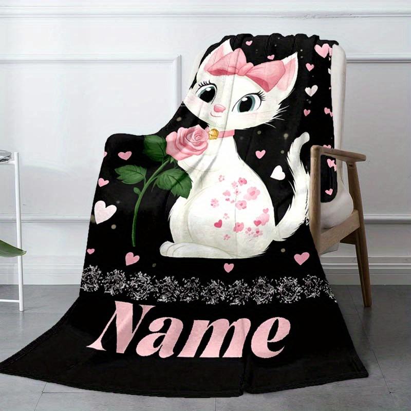 Cat And Flowers Customize Your Name Blanket Warm Comfortable And Soft Blankets Are Suitable For Home Lunch Break Blanket Office Sofa Sofa Gift To