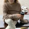 2023 Retro Japanese Striped Half-High Collar Sweater for Women: Thick, Loose, and Long-Sleeved for Autumn and Winter