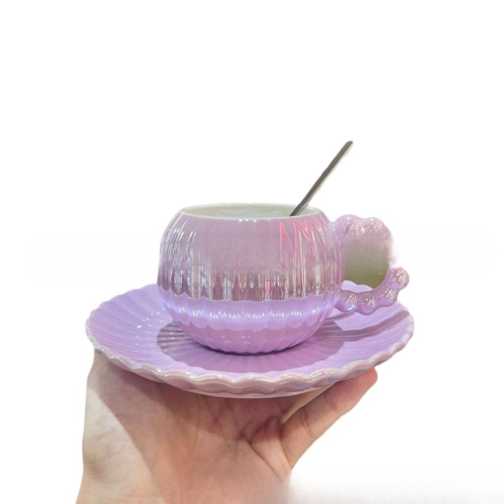 Europäischer Stil Galvanisierte Kaffeetassen Perlglänzende Farbverlauf Keramiktassen Hohes Erscheinungsbild Latte Art Tassen Gestreifte Becher Geschäftsgeschenke