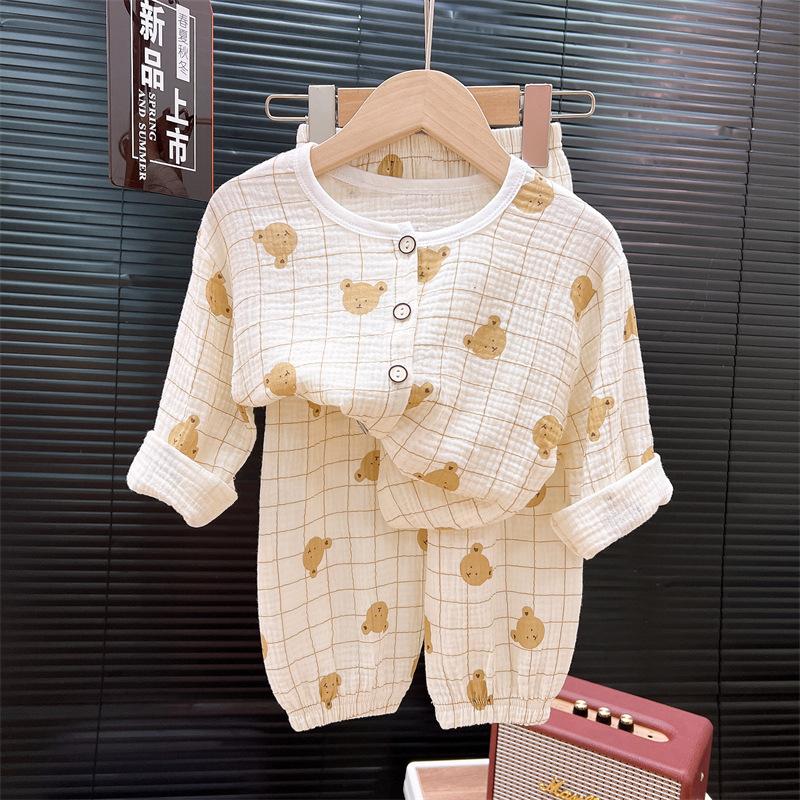 Children's Thin Set Boys' Pajamas Summer Two-piece Set Girls' Baby Lace and Lace Air Conditioning Home Suit Set