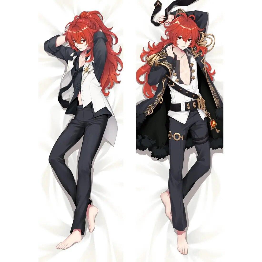 Чехол для подушки для косплея Genshin Impact Diluc, костюм Dakimakura Diluc, мужской отаку, обнимающий тело, наволочка, чехол 40x120cm Peachskin