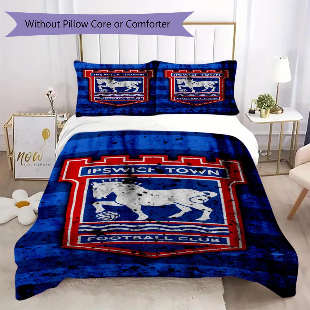 Ipswich Town FC Pattern Bedding uilt Set uilt Cover Pillowcase Home Decoration Birthday Gift (1 * duvet cover + 2 * pillowcase without core)
