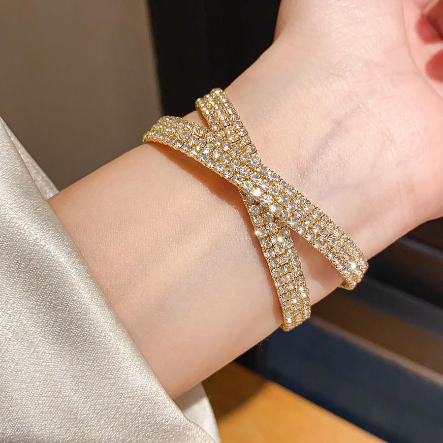 Luxury Geometric Diamondstudded Threelayer Cross Bracelet For Women