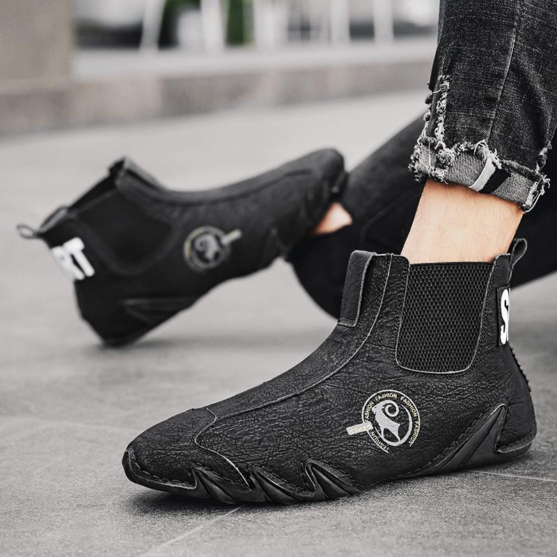 Móda Pánské Outdoor Zimní Sporty Turistika Ruční šití Kožené tenisky Kotníkové boty Nové Neklouzavé Ležérní Teplé plyšové pánské boty Chelsea