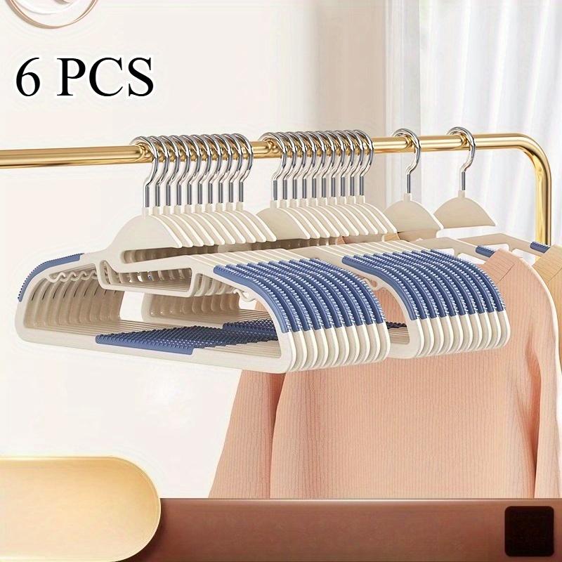6pcs Plastic Clothes Hangers with Collar Protectors | Durable Non-Slip Wardrobe Closet Storage Organizer Hooks for Shirts