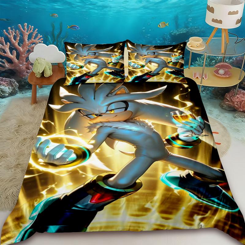 Duvet Cover Teens Sonic Hedgehog Cartoon Bedding Set Comforter Cover Bedroom Dormitory Decor Best Gifts