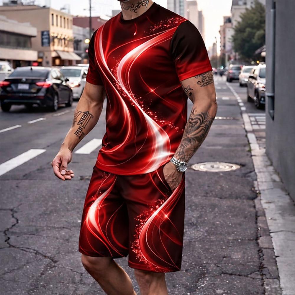 Men's Tees sets Summer Tops Short Sleeve Short Pants Crew Neck Casual Daily Vacation Summer
