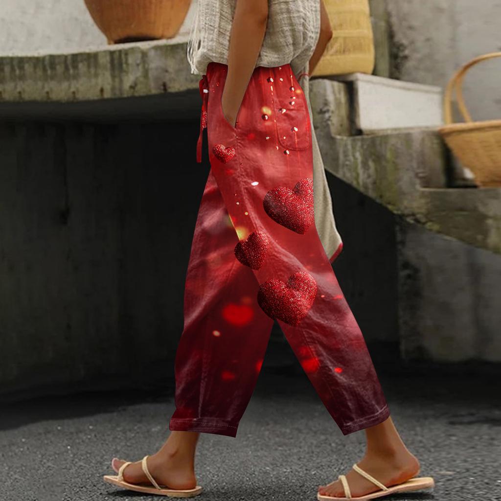 Damen Freizeithose Modische Print Kordelzug Taschen Elastische Taille Hose