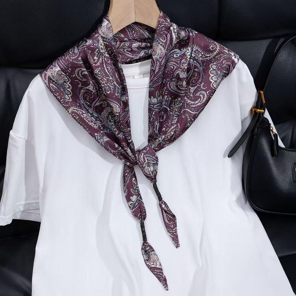 New simulated silk triangle scarf women's cashew flower small shawl neck protection silk scarf scarf fashion versatile scarf