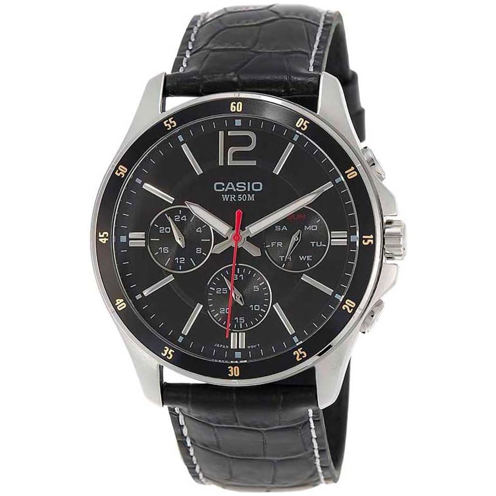 Casio MTP-1374L-1A Men s Watch Leather Band Water Resistant Analog Design