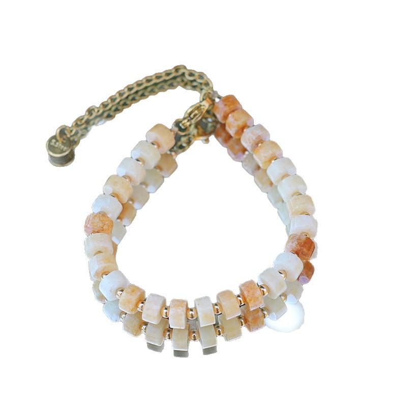 Bohemian Yellow Agate Bead Bracelet with Lobster Clasp – European & American Ethnic Style for Women