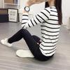 2025 Korean V-Neck Striped Slimming Long Sleeve Women's T-Shirt - Spring/Autumn