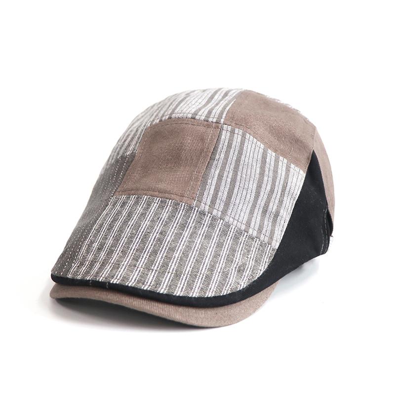 Spring Peaked Cap Stitching Stripe Color Block Forward Cap Men Beret