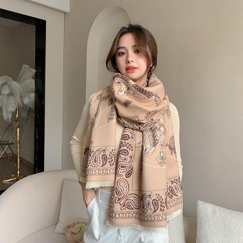 New Imitation Cashmere Scarf for Women Ethnic Style Cashew Flower Thickened Scarf  Widened Warm Shawl