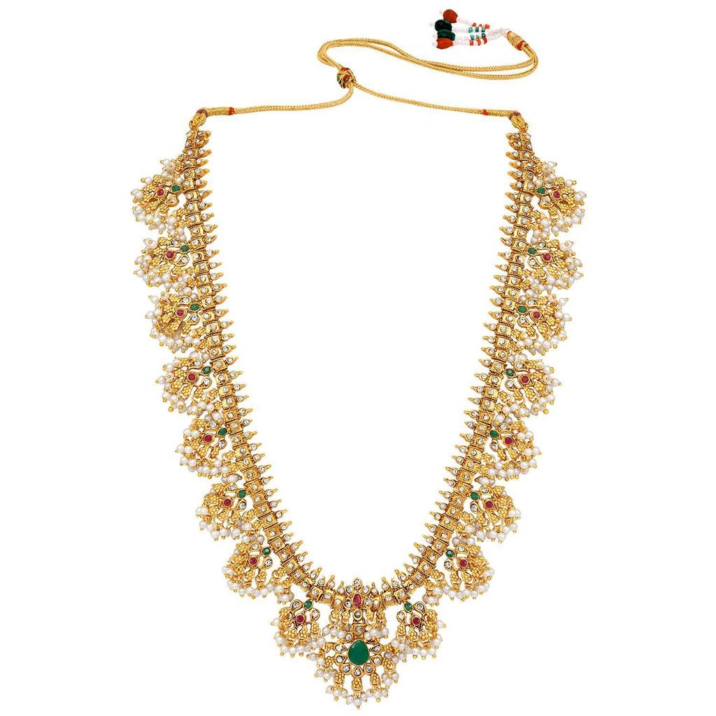Faux Ruby Faux Emerald & Beads Studded Bridal Necklace Earrings Set Ethnic Jewellery Gift for Women