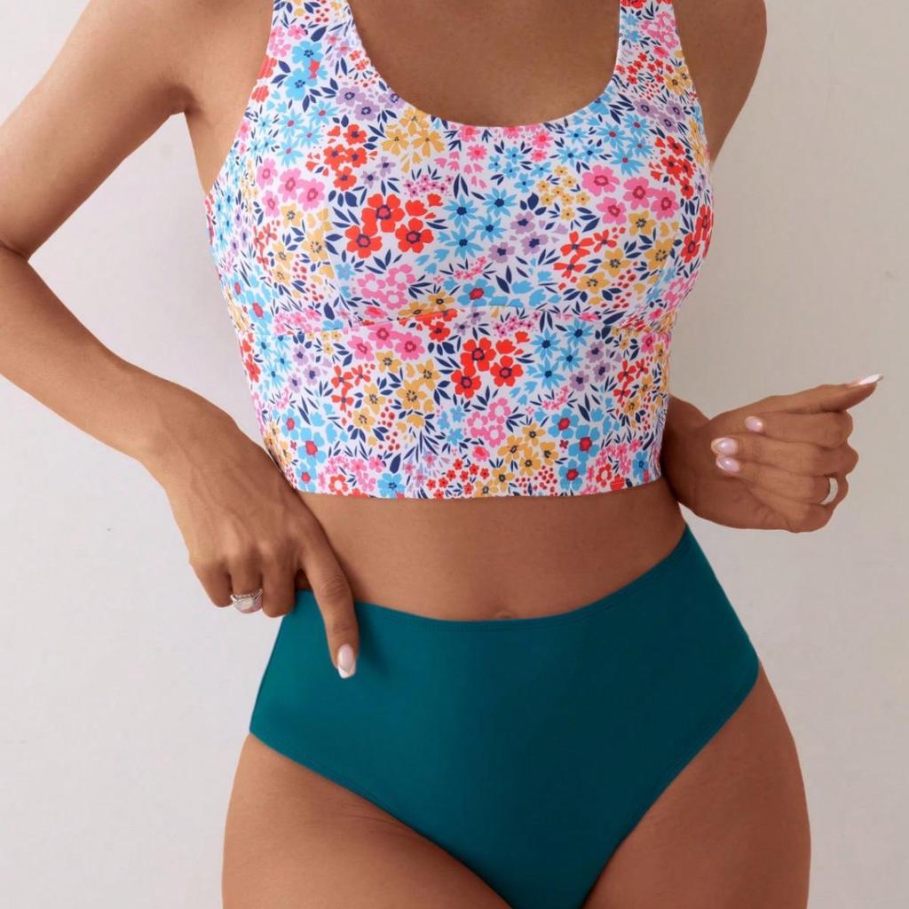 European & American Women's High-Waist Backless Print One-Piece Swimsuit