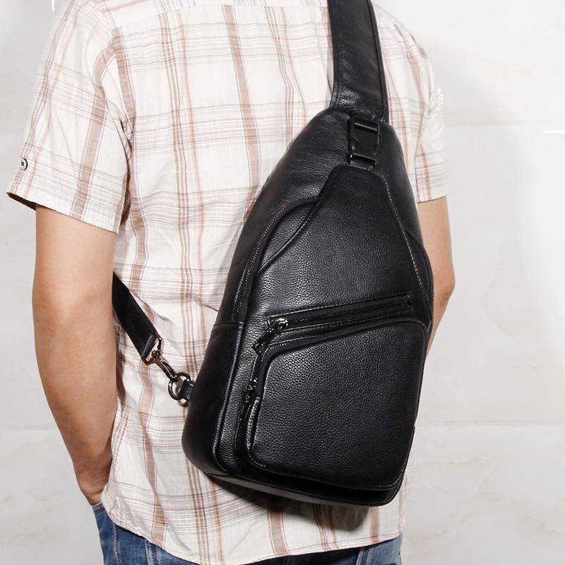 Real Leather Chest Bag for Men with High-end Feel, Top Layer Cowhide Small Bag, Waterproof Casual Crossbody Bag, Men's Chest Bag