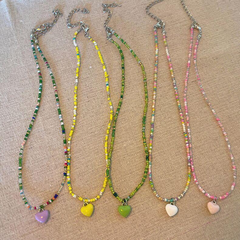 Color Beaded Love Necklace Women'S Summer Small Fresh And Sweet Temperament Collarbone Chain Accessories