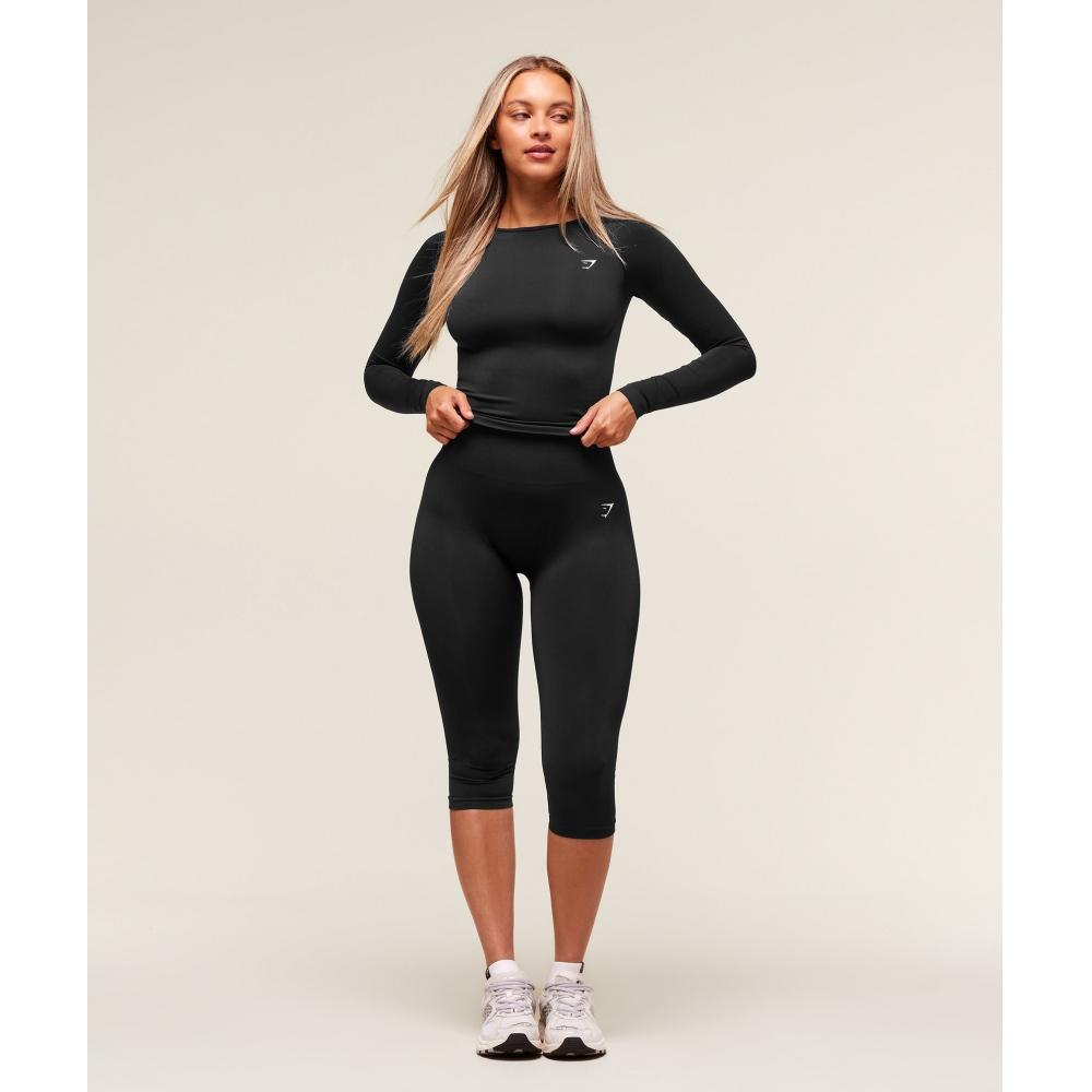 Gymshark Everyday Seamless Wide Neck Long Sleeve Top Black B5b5f Bb2j