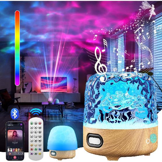 Лампа-куб Luminorthe, проектор северного сияния 9 цветов, проектор волн океана с пультом дистанционного управления, ночник с Bluetooth-динамиком для спальни