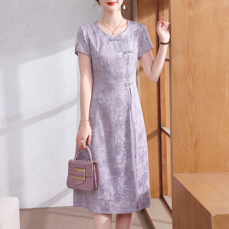 Elegant Floral Print Mid-Length Summer Dress for Middle-Aged Women 3XL фиолетовый