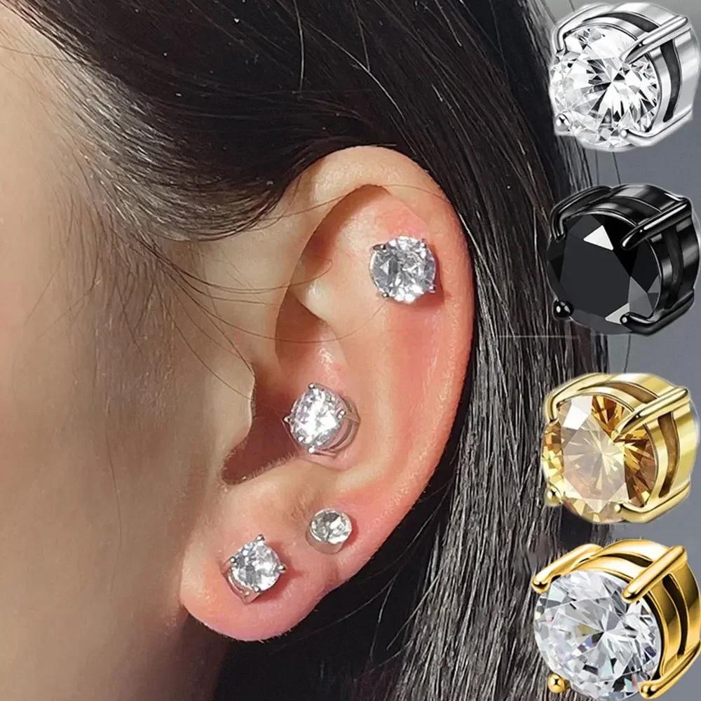 ZAKOL Crystal CZ Strong Magnetic Ear Stud Clip Earrings for Men Women Punk Round Zircon Magnet Earrings Non Piercing Jewelry
