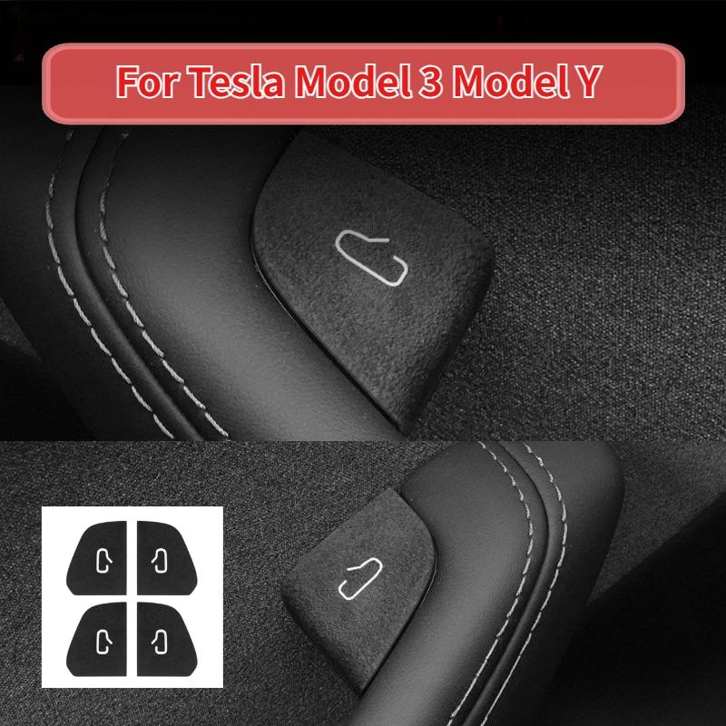 For Tesla Model 3 Y 2017-2025 New Model 3 Y Juniper Suede Door Switch Lock Button Trim Decor Car Sticker Interior Accessories
