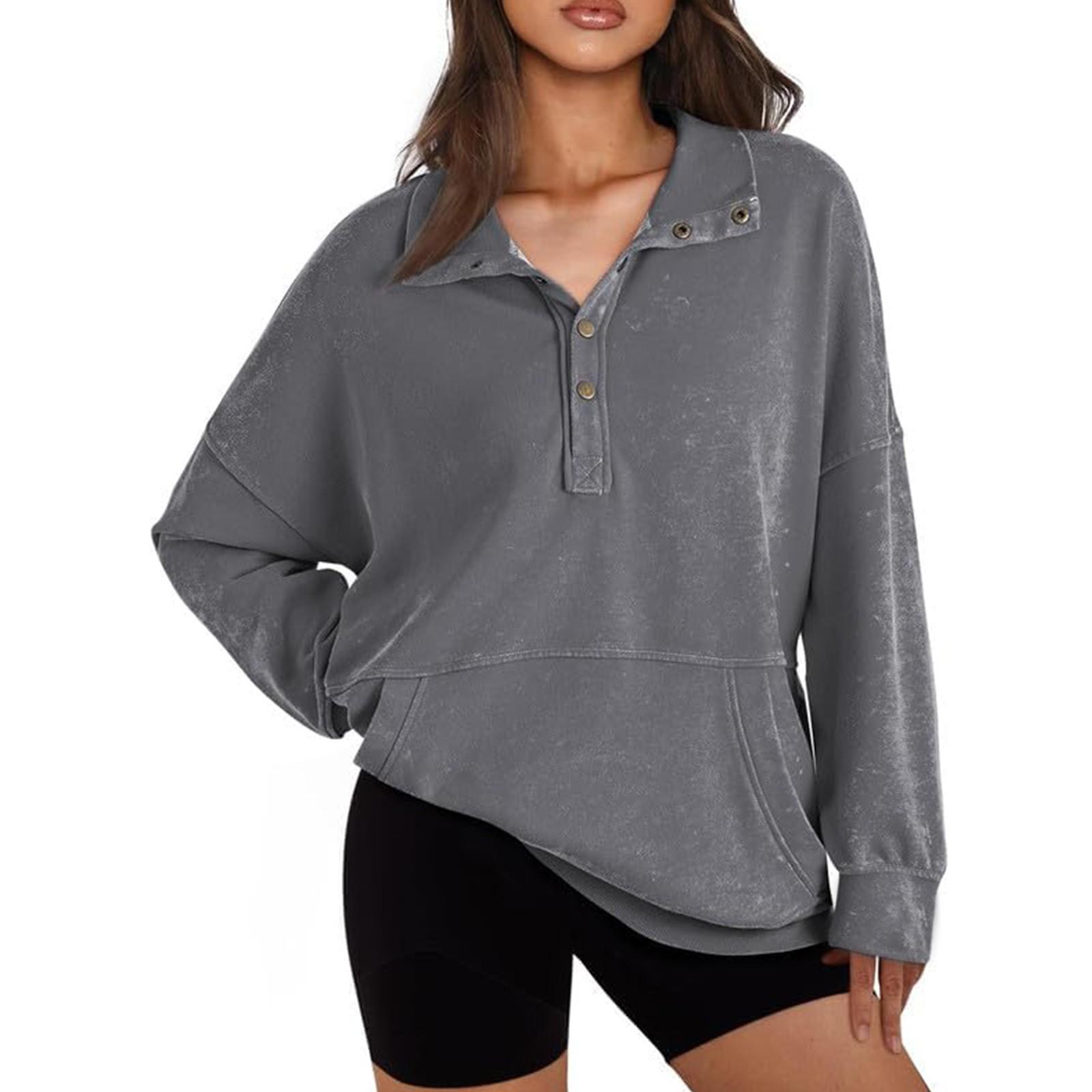 

Женские толстовки, рубашки на пуговицах с длинными рукавами, свободные легкие пуловеры, топы S серый