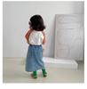 Girls' 2025 Summer Color Block Cartoon Print Cotton T-shirt, Round Neck, Short Sleeve