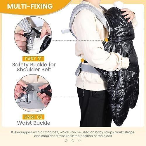 Orzbow Couverture De Porte Bebe Hiver,Imperméable Protège Pluie Porte Bébé Avec Capuche À Cordon De Serrage, Doublure Chaude En Pola
