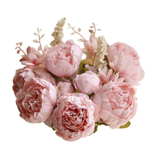 13 Heads Artificial Flower Silk Fabric Realistic Peony Bouquet with Soft Touch Home Wedding Display Office Decoration