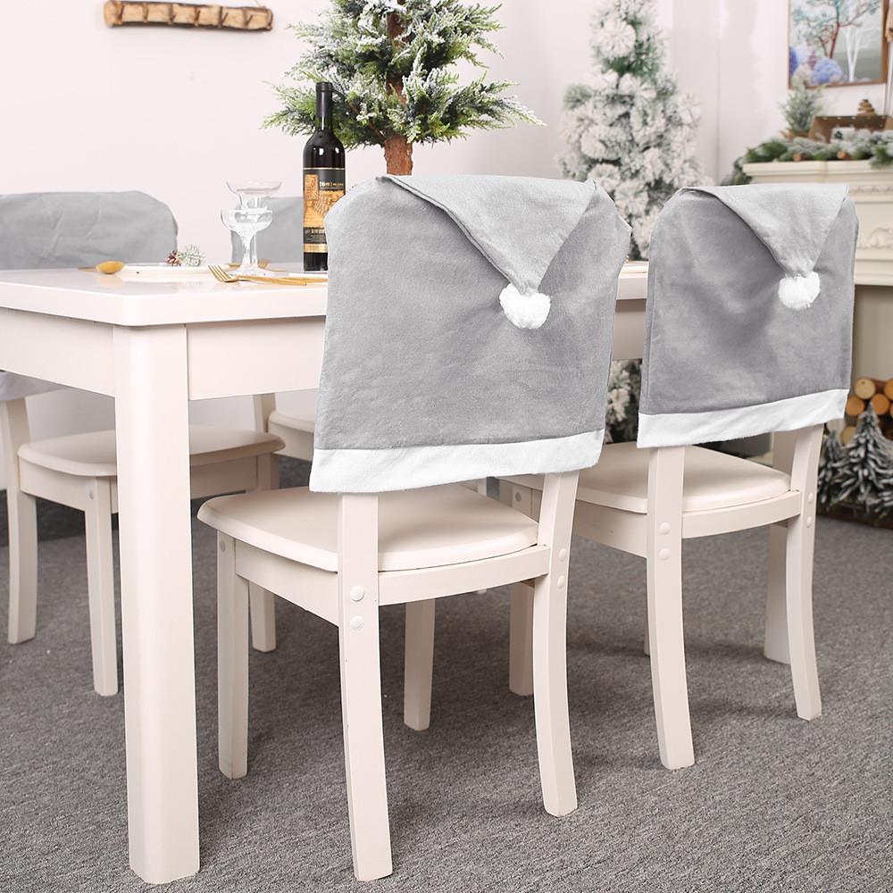 Elegant Gray Non-woven Christmas Chair Cover Set For Stylish Holiday Decor