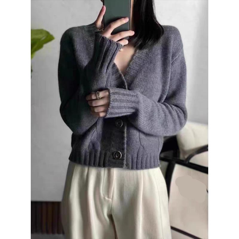 Autumn and Winter V-neck New Cardigan Women Short Sweater Thickened Solid Color Twisted Outside Coats Loose Casual Simple Clothing