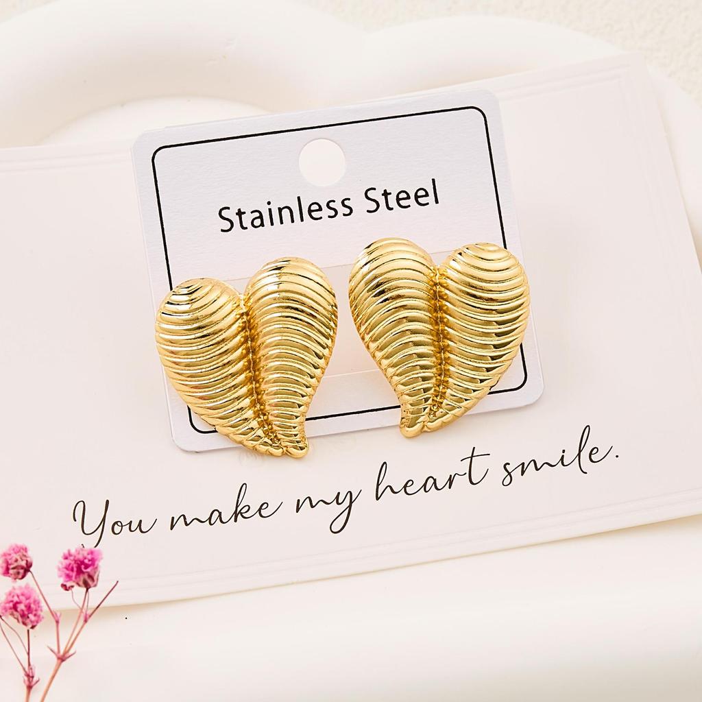 Geometrische Gestreifte Herz Edelstahl Ohrstecker für Damen