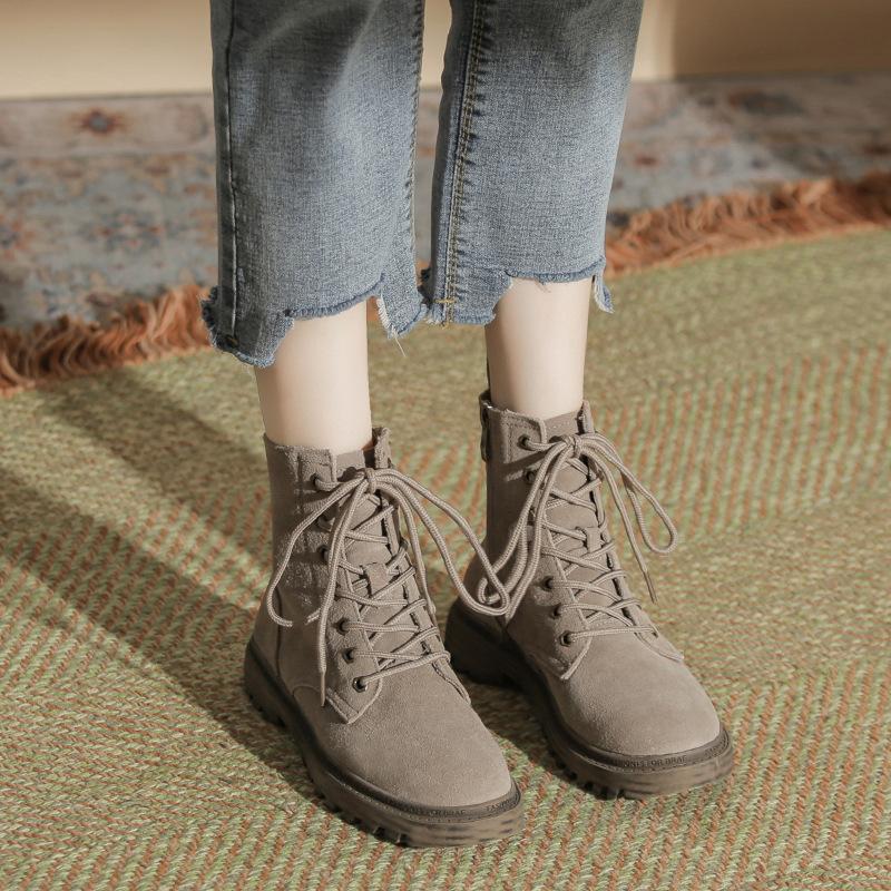 

18-96 autumn and winter new solid color washed suede leather Martin boots source thick-soled medium boots children s versatile trend 35