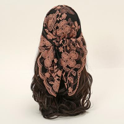 New Square Yarn Hijab Scarf Women Floral Embroidery Lace Headband Summer Breathable Bandana For Women Elegant Turban Hair Wrap