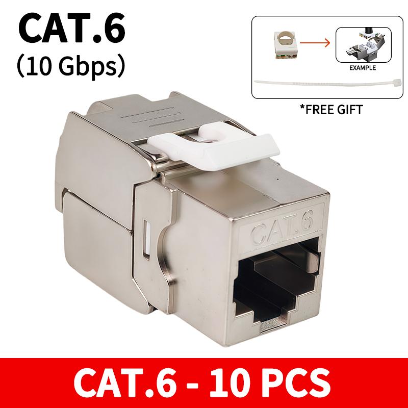 

10PCS-CAT.6 Shielded Tool-less RJ45 Keystone Jack, No Punch Down Up-Down Crimp, 10Gbps Network Data Connector for Cat.6 Shielded 10 PCS