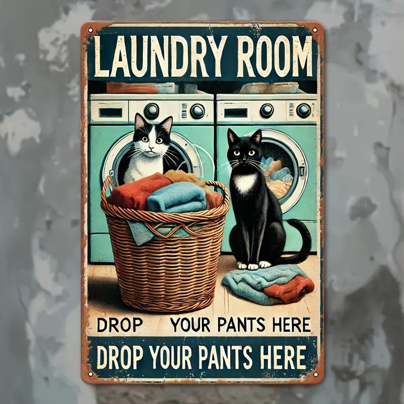 

Wall Art Cat Laundry Room Reminder Sign Vintage Metal Iron Painting Art Decoration Easy Installation IndoorOutdoo 20x30cm（7.8x11.8inch）