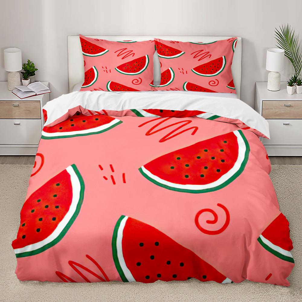 Watermelon Duvet Cover Set Fresh Fruit Pink Green Style Comforter Cover for Kids Girls Women Polyester Bedding Set King Size