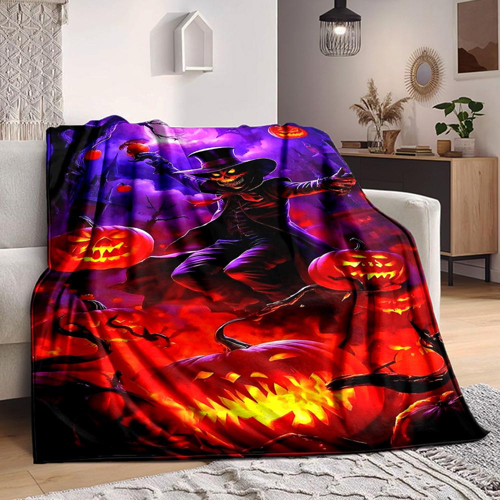 

1PC Halloween Pumpkin Lanterns Blanket, Throw For Sofa, Bed, Travel, Camping, Livingroom, And Bed, Printing Blanket With Soft And Warm Fabric yy250918 100x150cm